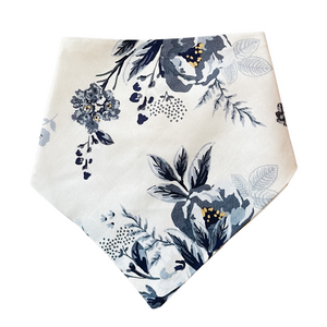 
            
                Load image into Gallery viewer, Blue &amp;amp; White Floral with Yellow Plaid Reversible Pet Bandana
            
        