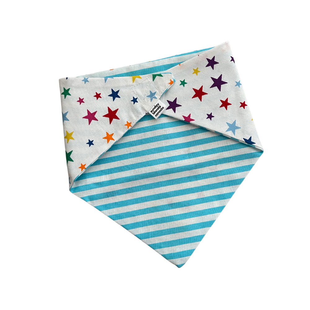 Rainbow Stars & Blue Stripe Reversible Pet Bandana