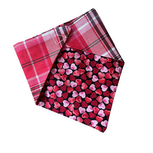 
            
                Load image into Gallery viewer, Pink &amp;amp; Black Hearts with Pink Plaid Reversible Pet Bandana
            
        