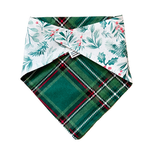 
            
                Load image into Gallery viewer, Christmas Holly &amp;amp; Green Plaid Reversible Pet Bandana
            
        