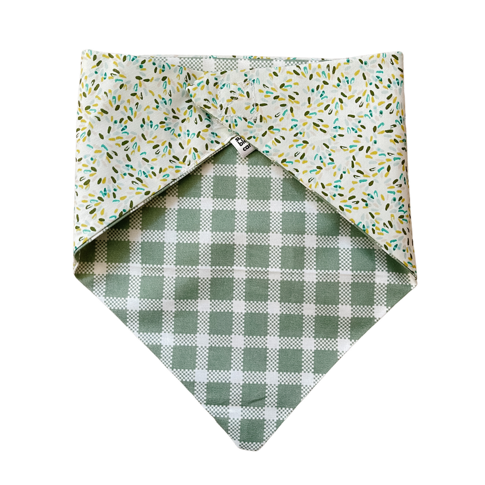 Sage Green Plaid & Neutral Speckles Reversible Pet Bandana