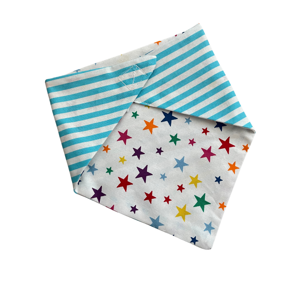 Rainbow Stars & Blue Stripe Reversible Pet Bandana