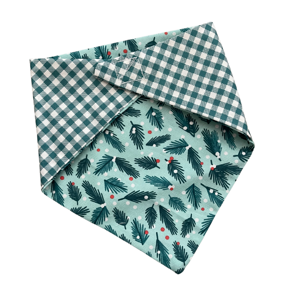 
            
                Load image into Gallery viewer, Teal Holly Holiday Reversible Pet Bandana
            
        
