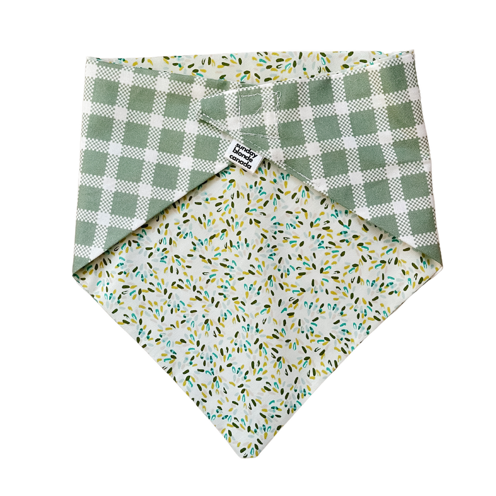 Sage Green Plaid & Neutral Speckles Reversible Pet Bandana