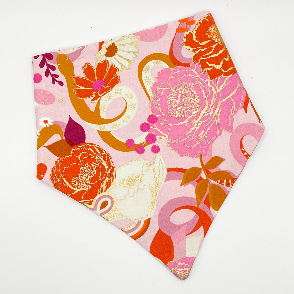 Pink & Gold Floral with Pink Plaid Reversible Pet Bandana