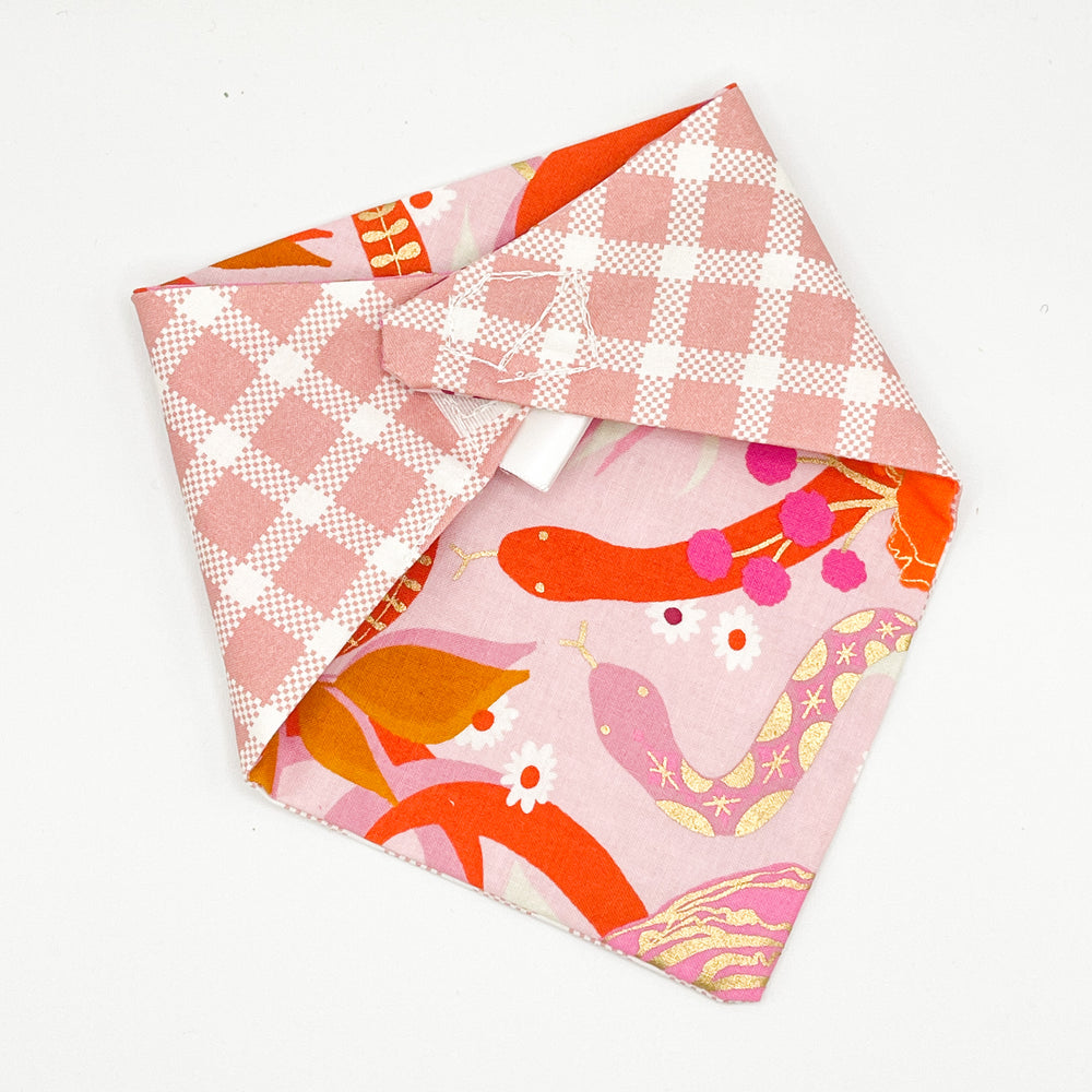 Pink & Gold Floral with Pink Plaid Reversible Pet Bandana