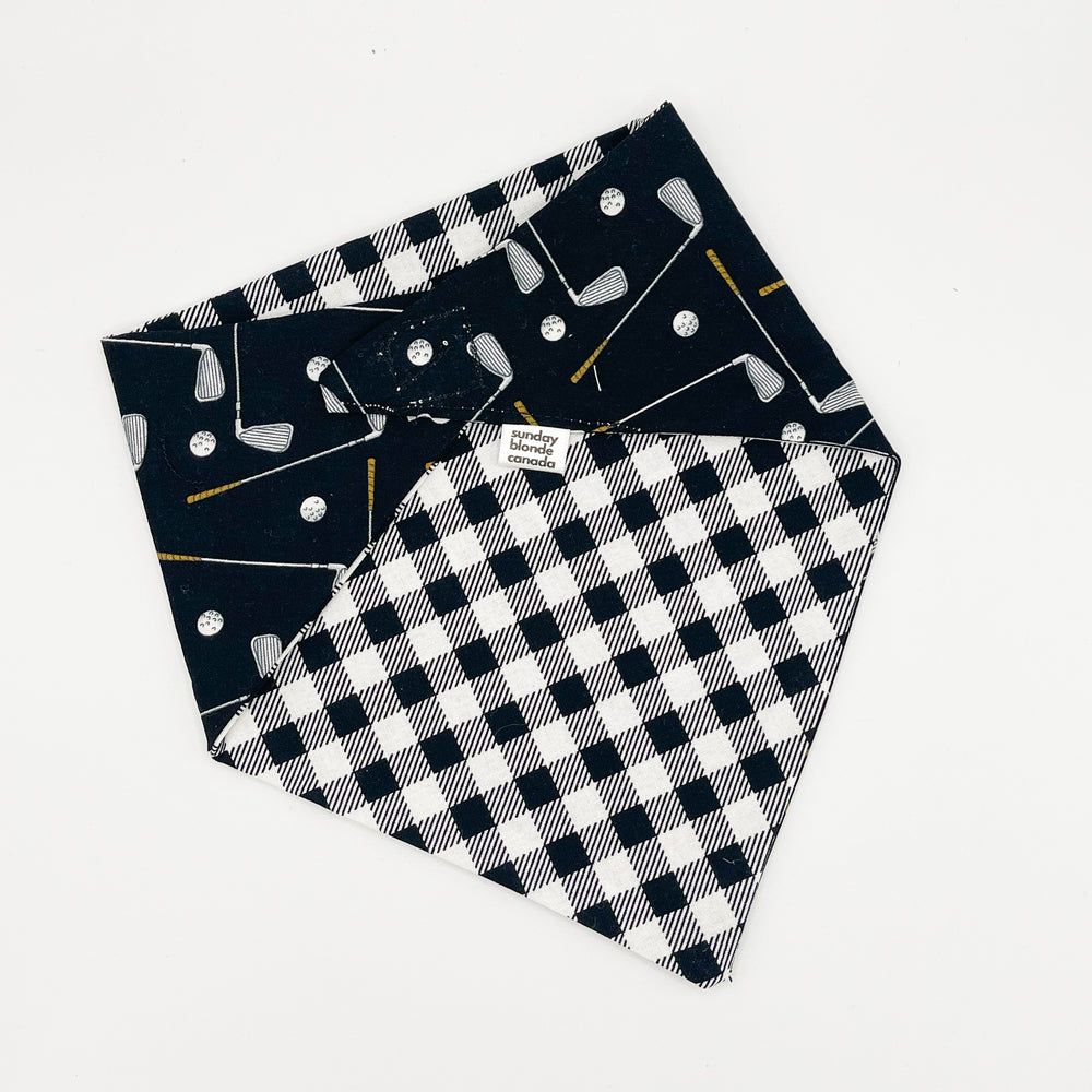 Golf & Black with White Plaid Reversible Pet Bandana