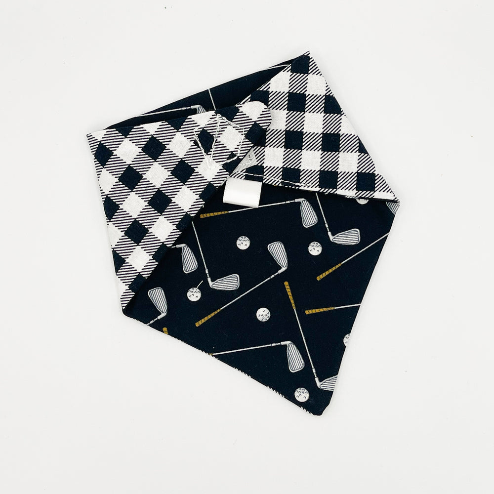Golf & Black with White Plaid Reversible Pet Bandana