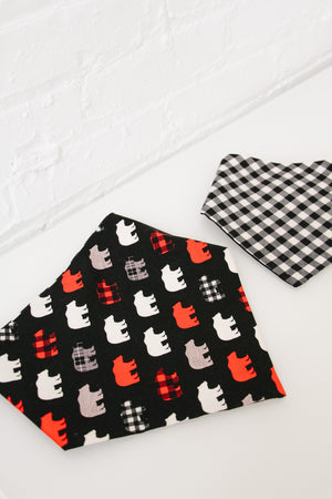Bear & Black/White Plaid Reversible Pet Bandana