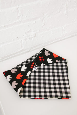Bear & Black/White Plaid Reversible Pet Bandana
