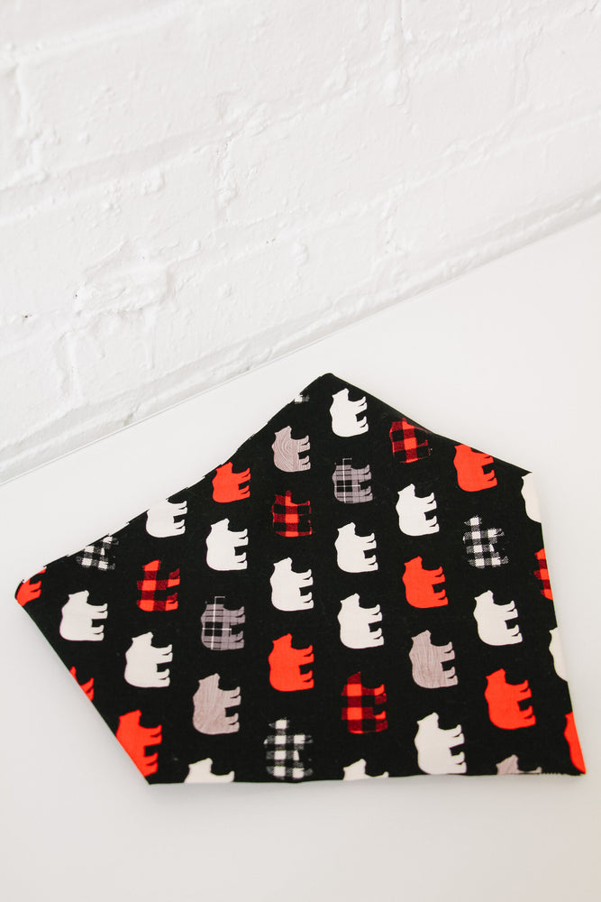 Bear & Black/White Plaid Reversible Pet Bandana