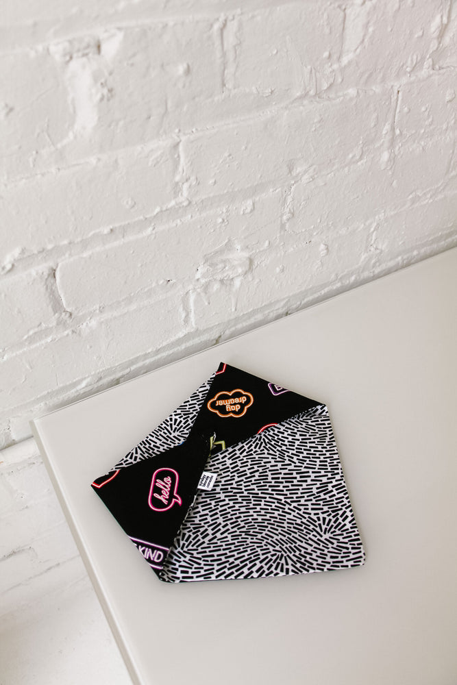 Neon Sign & Black and White Reversible Pet Bandana