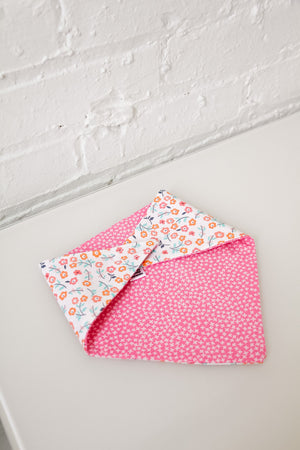 Pink/White Floral & Pink X Reversible Pet Bandana