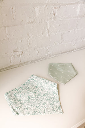 Sage Green Floral & White X Reversible Pet Bandana