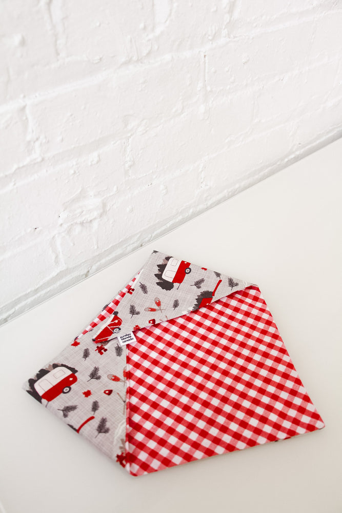 
            
                Load image into Gallery viewer, Campers &amp;amp; Red Plaid Reversible Pet Bandana
            
        
