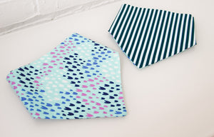 Teal Tulips & Teal Stripe Reversible Pet Bandana