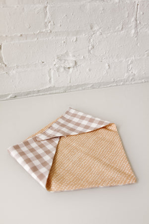 
            
                Load image into Gallery viewer, Tan/White Plaid &amp;amp; Neutral X Reversible Pet Bandana
            
        