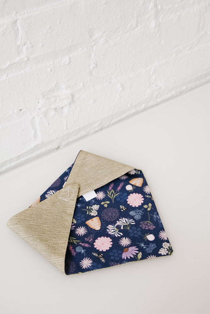 
            
                Load image into Gallery viewer, Floral Bee Hive &amp;amp; Tan Reversible Pet Bandana
            
        