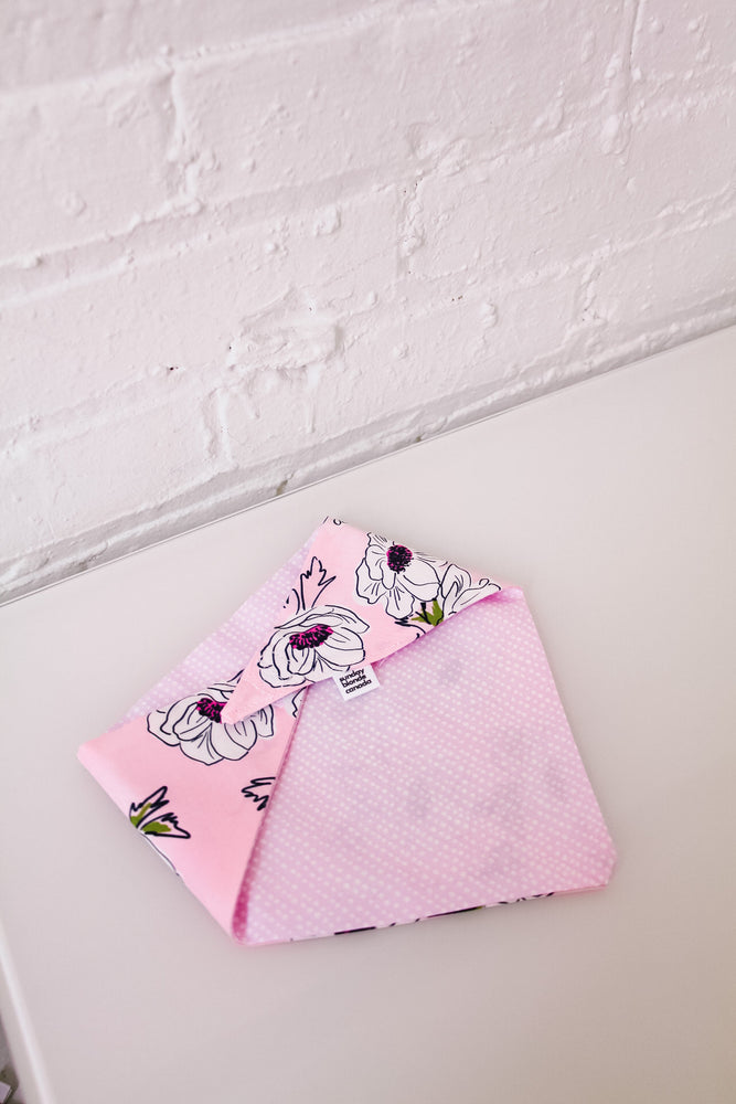Purple Floral & White Dots Reversible Pet Bandana
