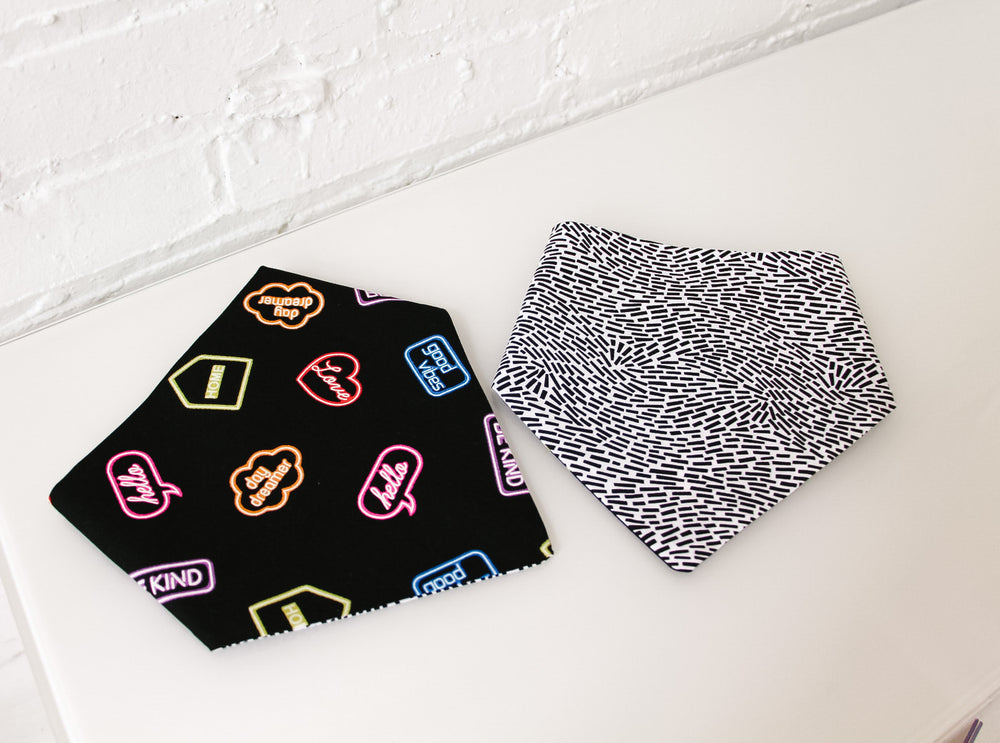 Neon Sign & Black and White Reversible Pet Bandana